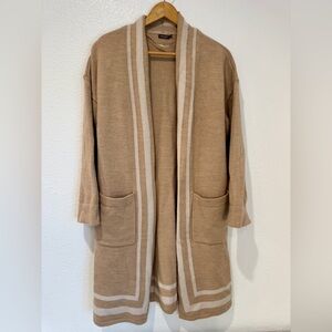 J McLaughlin 100% Merino Wool Open Front Cardigan Long Tan Beige Warm M Granola